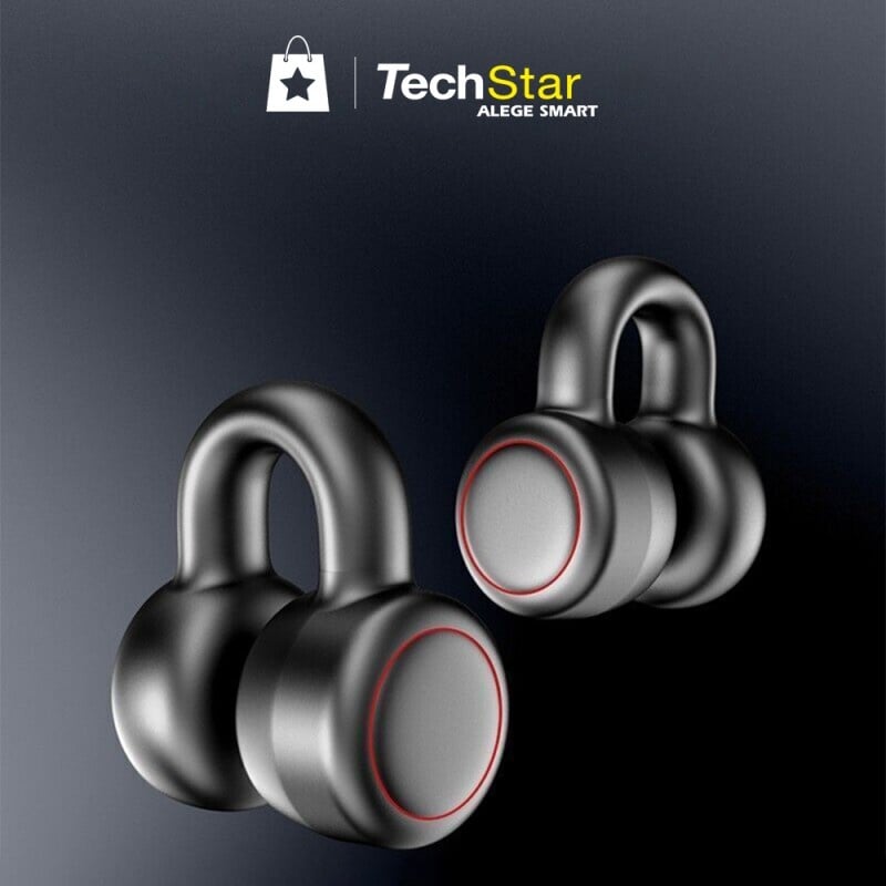 Casti Bluetooth cu clips Techstar® K24, Bluetooth 5.3, Microfon, Control prin atingere, Afisaj LED, 300 mAh, potrivite pentru jocuri/sport/conversatii, Carcasa Magnetica, Negru - 1 | YEO