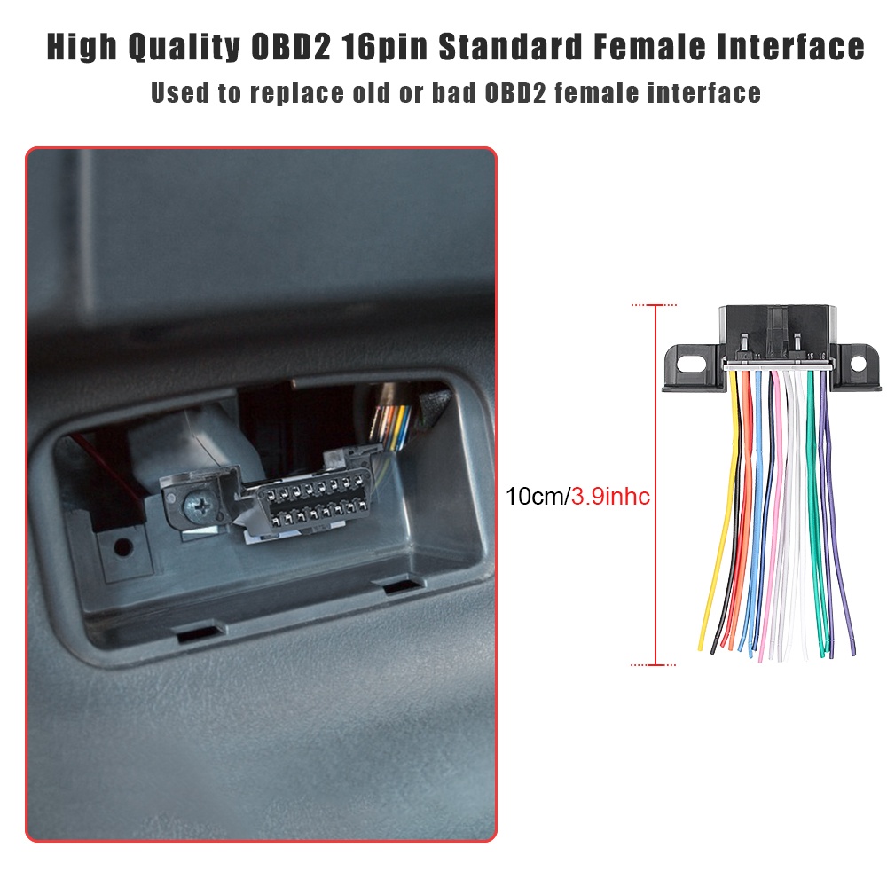 Conector OBD2 femela 16 pini cu fire, Techstar, pigtail 10 cm, J1962 Type A 12V – pentru relocare/inlocuire port - 3 | YEO
