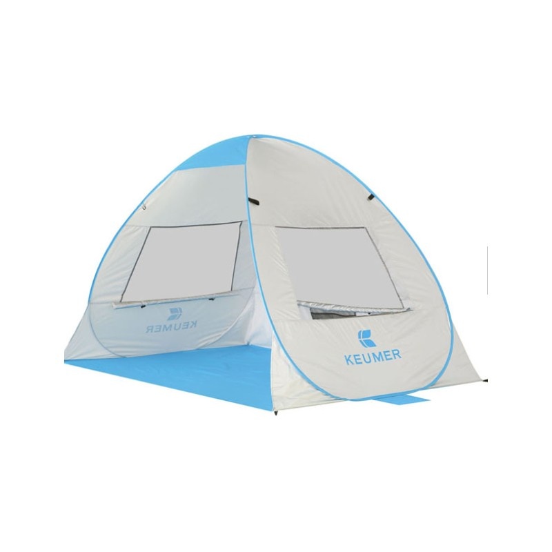Cort Pentru Plaja Argintiu Anti-UV Tip Pop-up cu Ferestre pentru 2 Persoane Marime 200x135x130cm