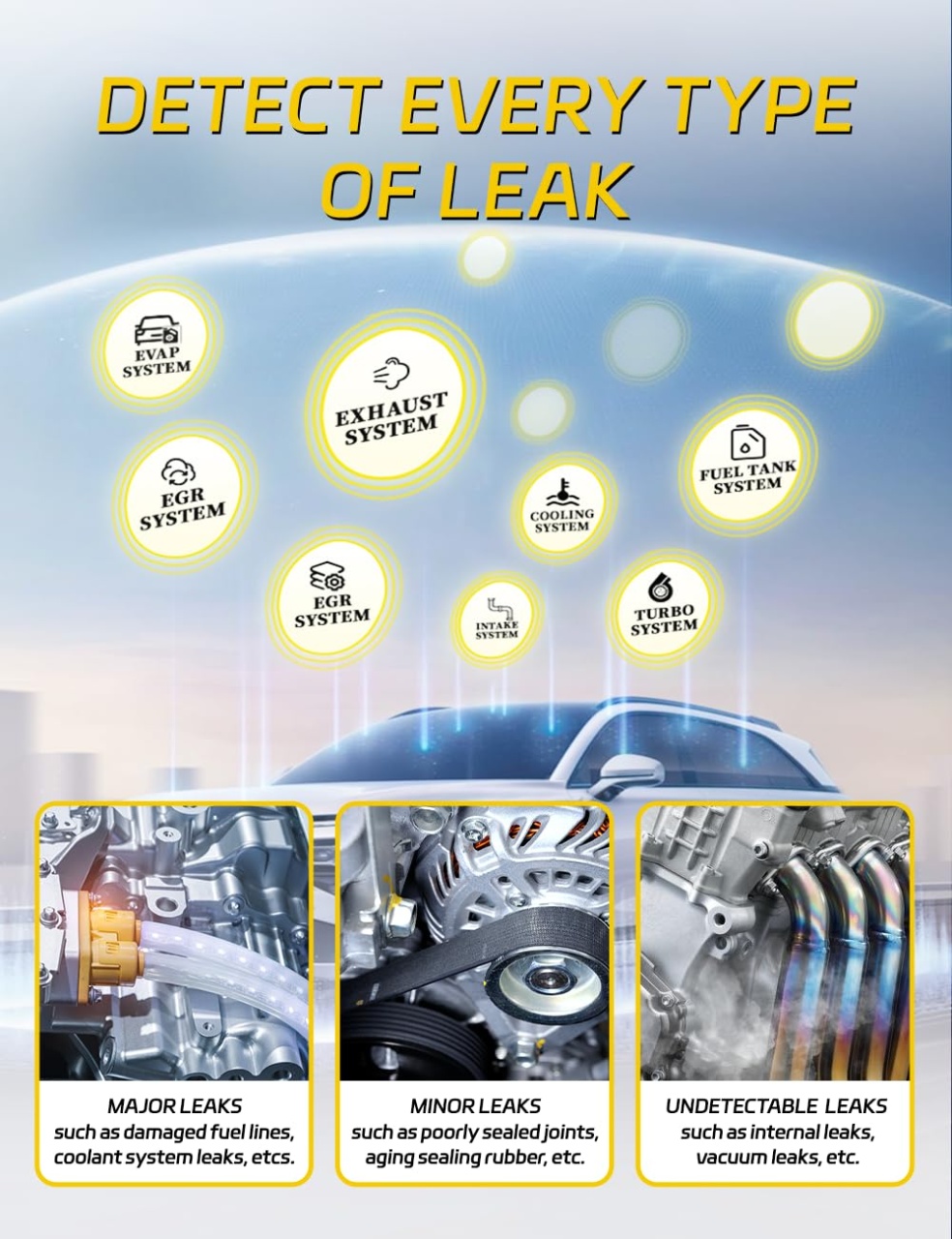 Detector Scurgeri cu Fum Auto EVAP Solary SD302, DC 12V, cu Pompa si Manometru, Detectare Scapari Vacuum, Admisie, Evacuare, Motor, 12V, Portabil - imagine 6