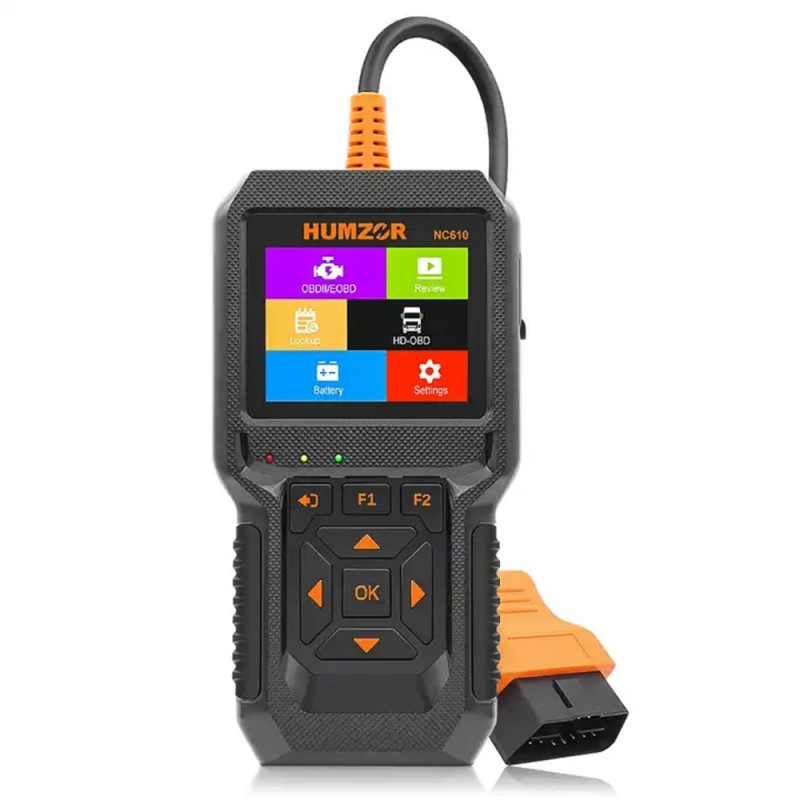 Dispozitiv De Diagnosticare Si Scanare Auto 2 in 1 HUMZOR NC610, 12-24V, OBD2, 16/9 pini, Citire/Stergere Coduri de eroare, Ecran LCD, Compatibil Turisme si Camioane, Negru