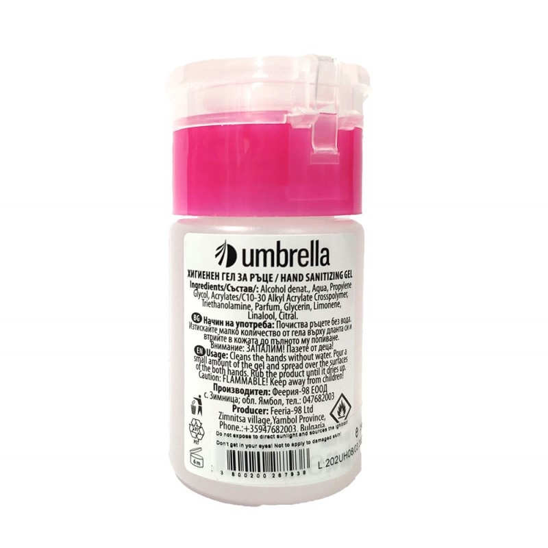 Gel de Igienizant cu Pompita pentru maini, Umbrella, 75ml, cu Alcool, Antibacterian - 1 | YEO