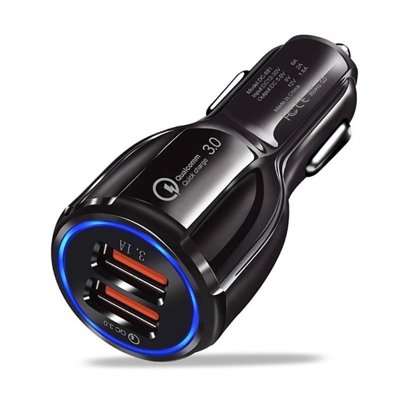 Incarcator Auto Dual 2 USB Techstar® Qualcomm Quick Charge 3.0 Adaptor 9V 2A Bricheta Negru - 3 | YEO