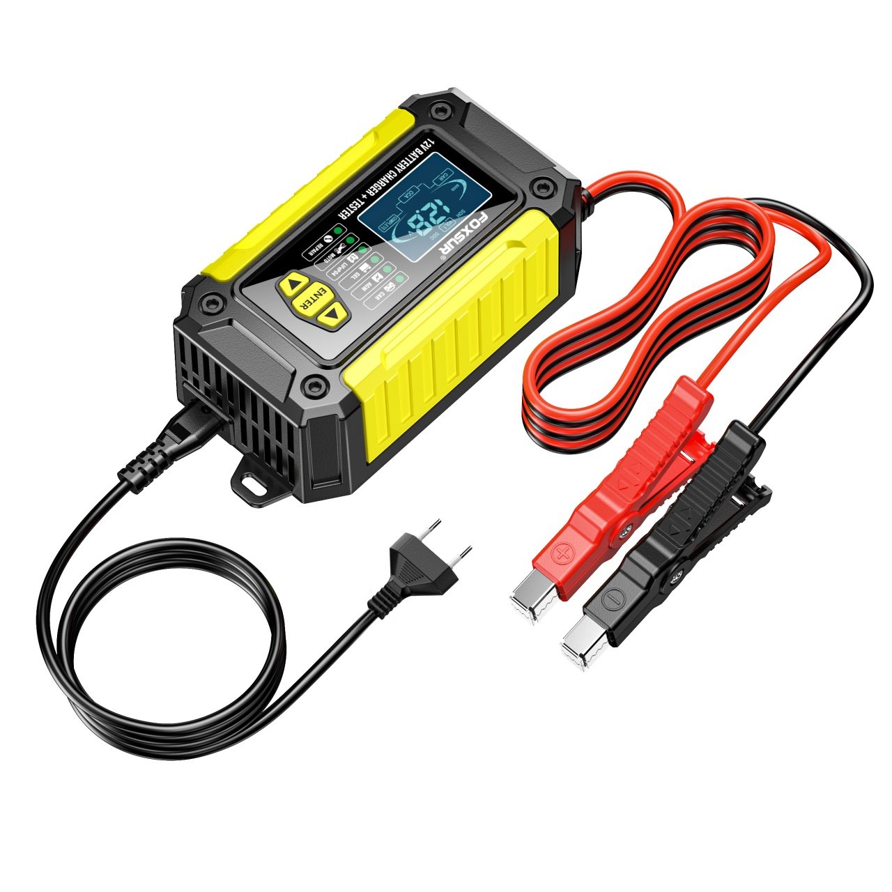 Incarcator și Tester Baterie FOXSUR FTC-1206 2-in-1, 12V/6A – Redresor Inteligent pentru Baterii Auto si Moto cu Functii Desulfatare, Reparare prin Impulsuri, Galben/Negru - 1 | YEO