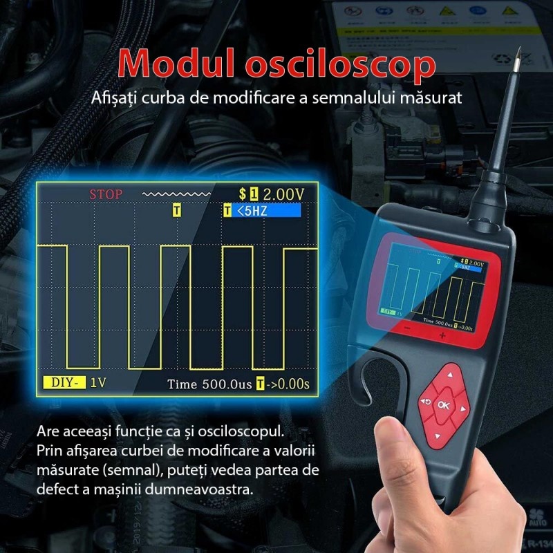 Poze Instrument de diagnosticare inteligent pentru circuite electrice TopDiag P200, 12-24V, 18A, Afisaj LCD, pentru auto, moto, camion, barci, Negru/Rosu