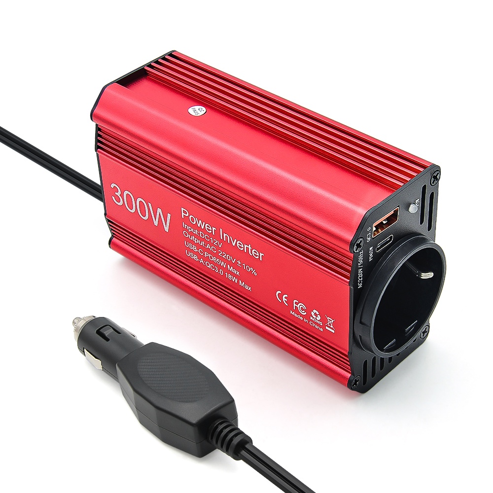 Invertor auto 300W 12V-220V cu USB-C PD 65W si USB QC3.0, convertor tensiune pentru laptop, telefon, tableta, camera, aparate mici, camping si calatorii - 1 | YEO