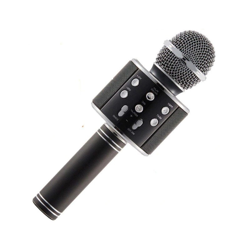 Poze Microfon Profesional Karaoke Smart WS-858 Negru Hi-Fi Conexiune Wireless Bluetooth 4.1 cu Difuzor si Acumulator Incorporat