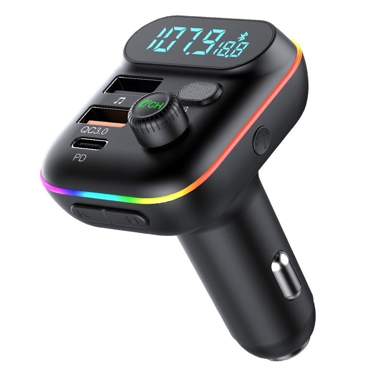 Modulator FM Techstar® T70, Bluetooth 5.0, Voltaj Baterie, USB, QC 3.0 + 18W PD Type C, MicroSD, RGB - 3 | YEO