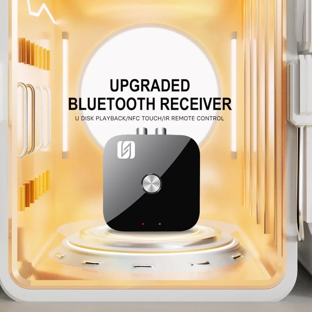 Receptor Receiver Audio Bluetooth Techstar T68, BT 5.3, NFC, RCA L/R + AUX 3.5mm, USB U-Disk, Telecomanda IR, HiFi, 10m, Negru - imagine 6