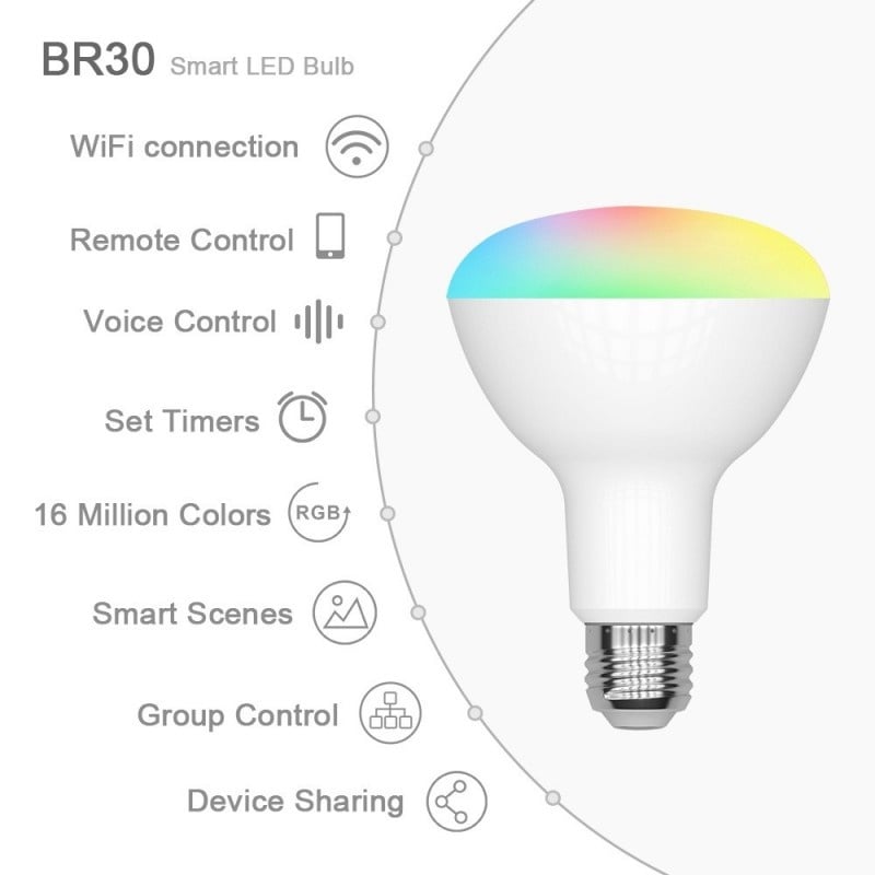 Resigilat Bec Smart Techstar® BR30, Wireless, 2.4GHz, RGBW, 12W, E27, Lumina Calda, Lumina Rece, Corp Aluminiu - 1 | YEO