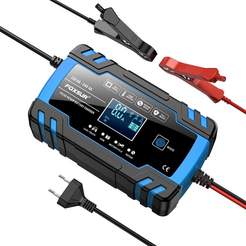 Resigilat Incarcator Baterie Auto Cu Microprocesor Foxsur B0228-L, 12/24V, 4/8A, Display LCD, Functie De Reparare Cu Puls, 170x98x58mm, Albastru - imagine 16