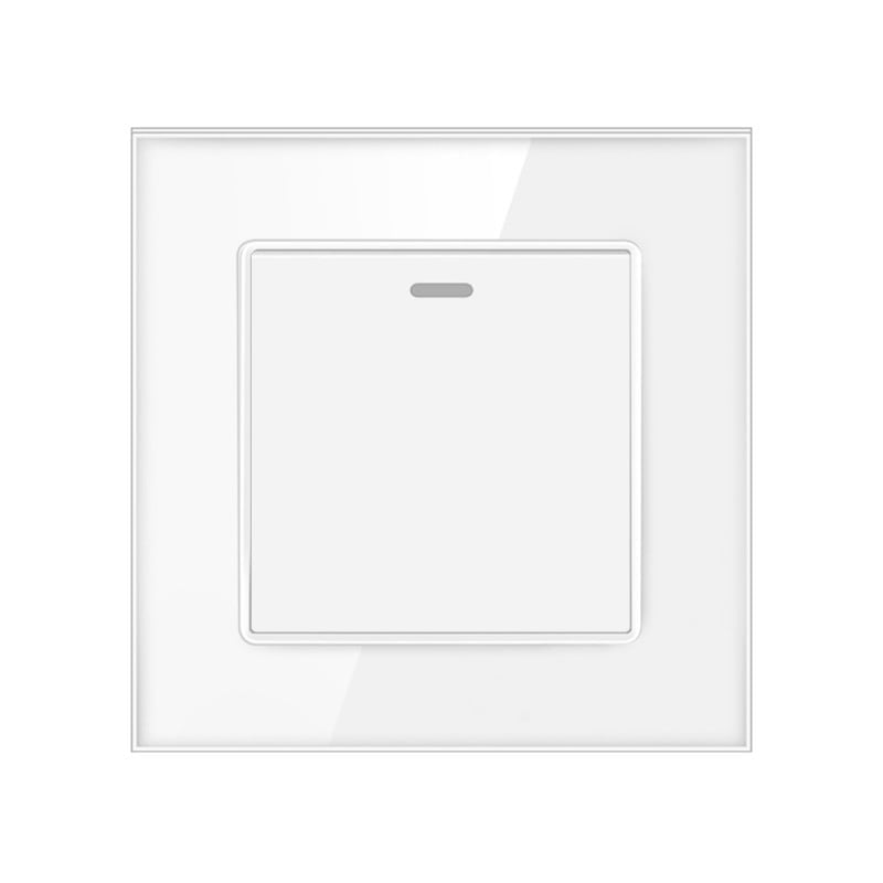 Resigilat Intrerupator Cap Scara Cu Panou Din Sticla Securizata Techstar® TGS 01, 220V, 16A, 86 X 86 Mm, Alb, cu 1 Modul