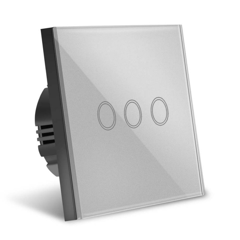 Resigilat Intrerupator Touch Techstar®, Sticla Securizata, Design Modern, Iluminare LED, 3 Faze, Gri - 1 | YEO