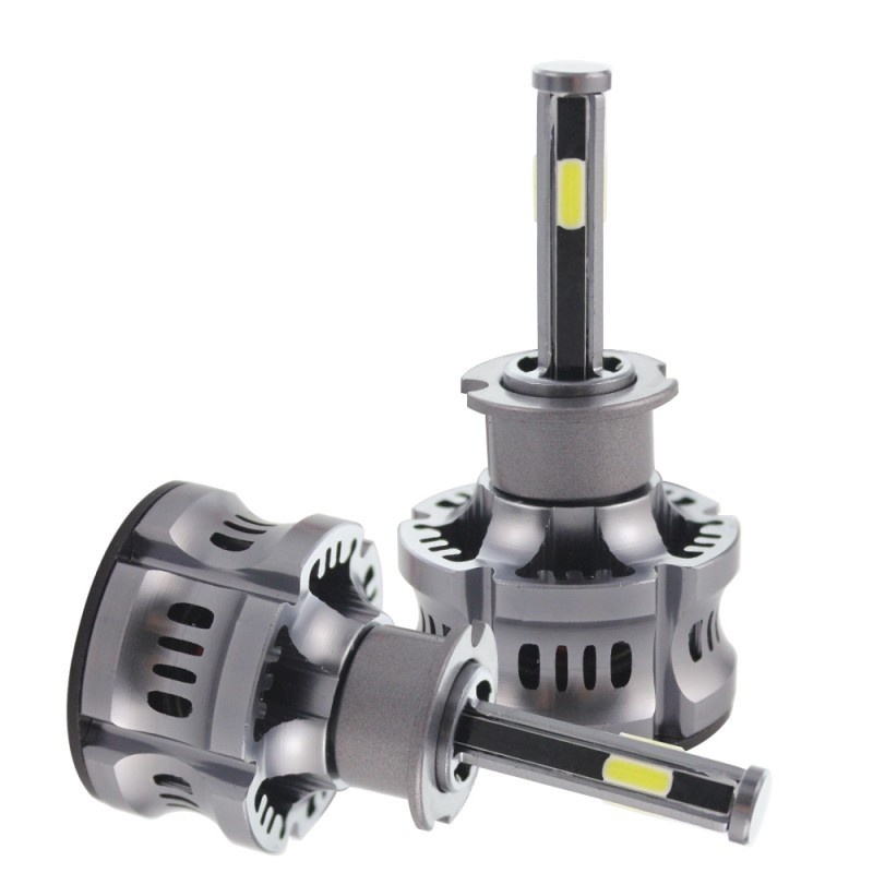 Set 2 LED-Uri Auto Techstar® N8, H3, 50W, 5500 Lumeni, 6000K, AUTO, 12-24 Volti, COB, Canbus, Radiator Aluminiu, Argintiu