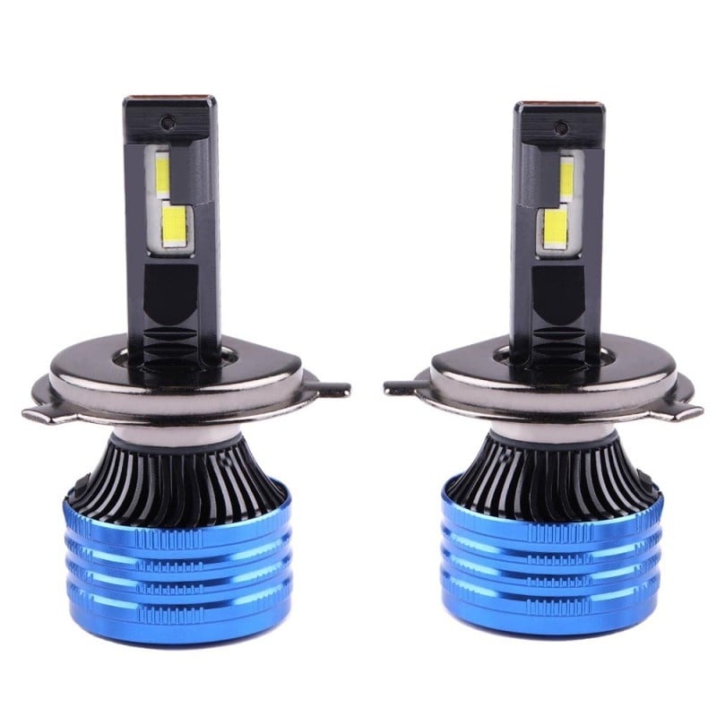 Set 2 LED-uri Auto Techstar® P41, H4, 100w, 16000 Lumeni, 6500K, AUTO, 12-24 Volti, CSP, Canbus, Miez Cupru, Radiator Aluminiu