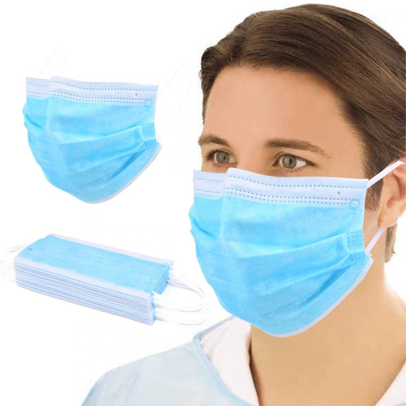 Poze Set 50x Masti de Protectie de Unica Folosinta, cu 3 Pliuri, Culoare Albastru, Pachet sigilat