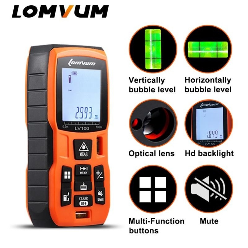 Telemetru Digital cu Laser LOMVUM Rangefinder cu 40m, Masurator Distanta si Volum cu Acumulator