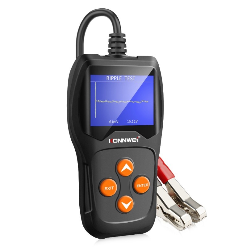 Tester profesional pentru baterii auto, Konnwei KW600, 12V, Display 2,4 inch, Graficul tensiunii, 100-2000 CCA 220AH, test de incarcare - pornire, test alternator, compatibil cu toate masinile / SUV-urile