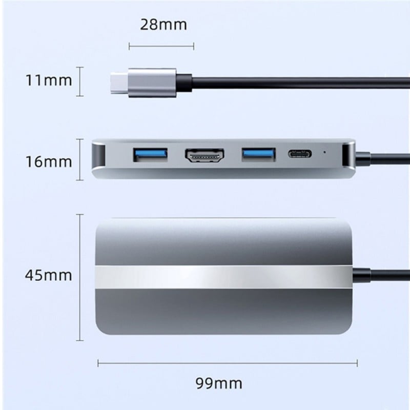 Adaptor multifunctional 7 in 1 USB-C la HDMI Techstar® CYC7IN1B, HDMI 4K, LAN RJ45 Ethernet, 1 x USB 3.0, 1 x USB 2.0, Cititor De Carduri SD/TF, PD Port, Gri - 2 | YEO