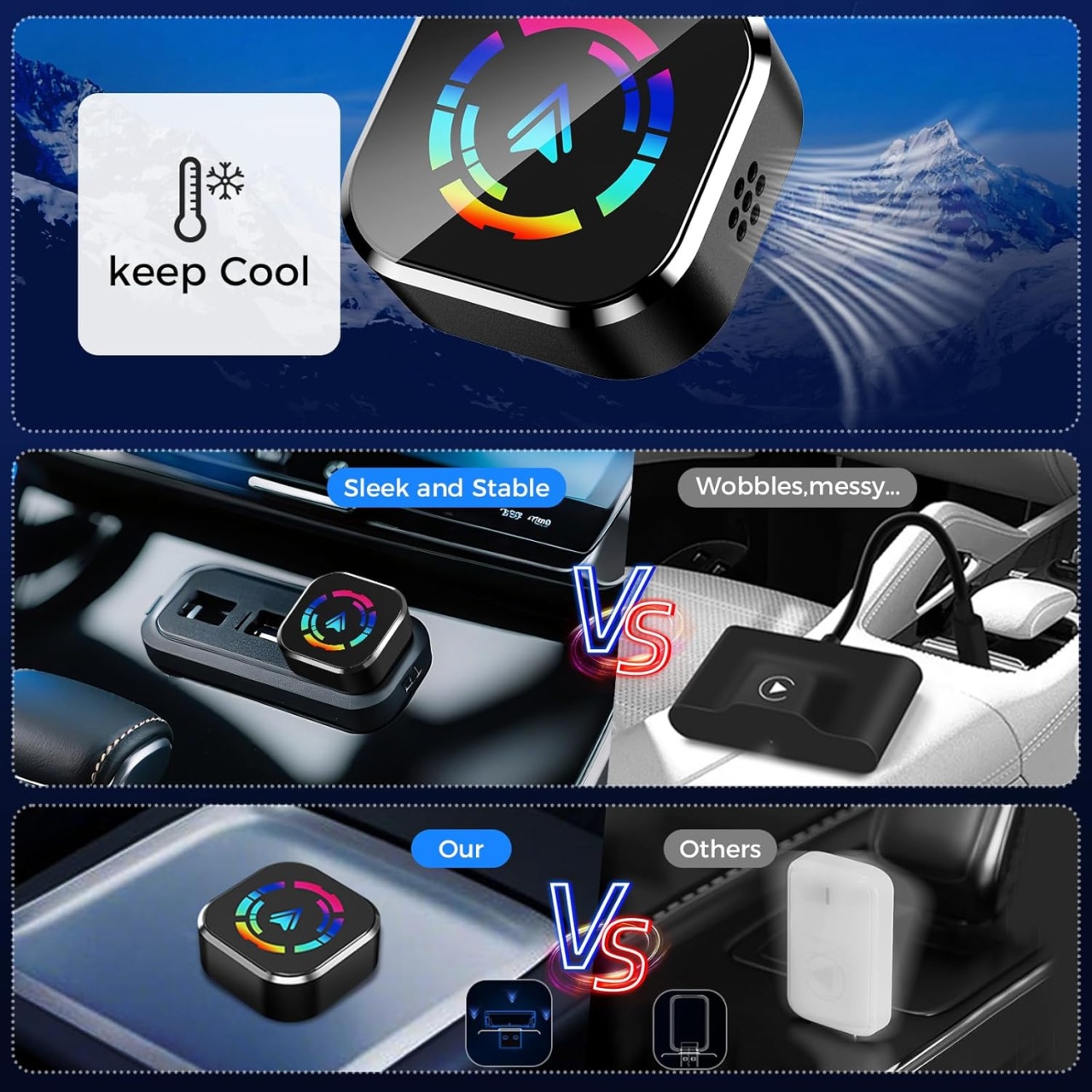 Adaptor Wireless Apple CarPlay & Android Auto 2-in-1 Techstar M17+, USB/USBC Plug & Play, Wi-Fi 5.8GHz + Bluetooth, Mini Compact, Conectare Automata, Sticla LED - imagine 8