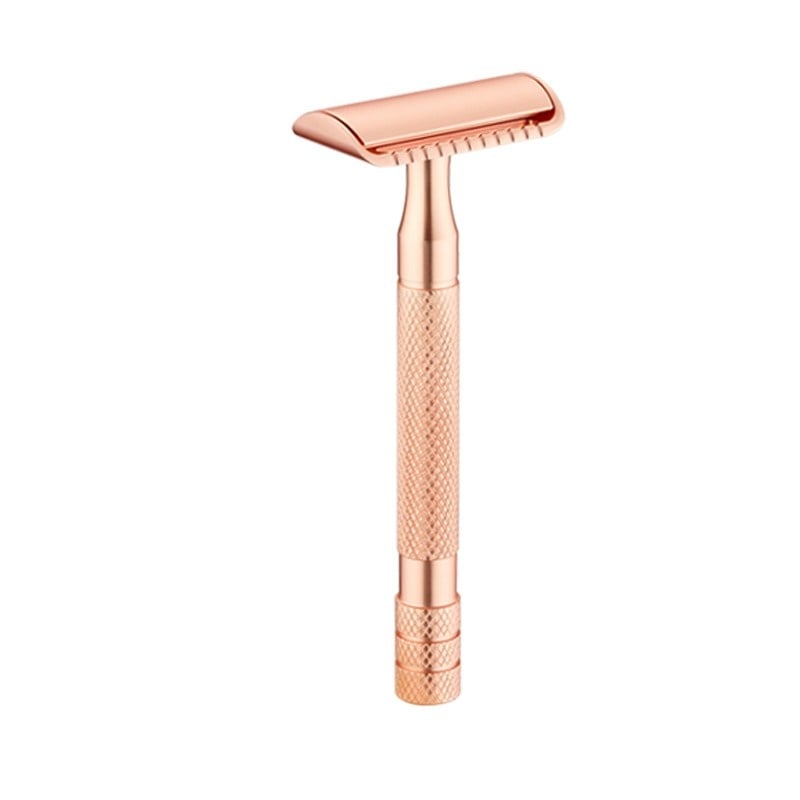 Aparat de ras Classic Safety Razor Techstar® SR2, Aliaj de Zinc, Cu Lame De Rezerva, Reutilizabil, Ecologic, Rose Gold