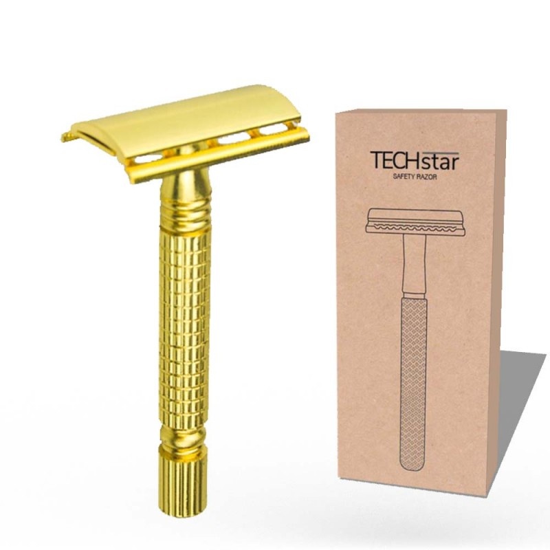 Aparat de ras Classic Safety Razor Techstar® SR5, Aliaj de Zinc, Cu Lame De Rezerva, Reutilizabil, Ecologic, Auriu - 2 | YEO