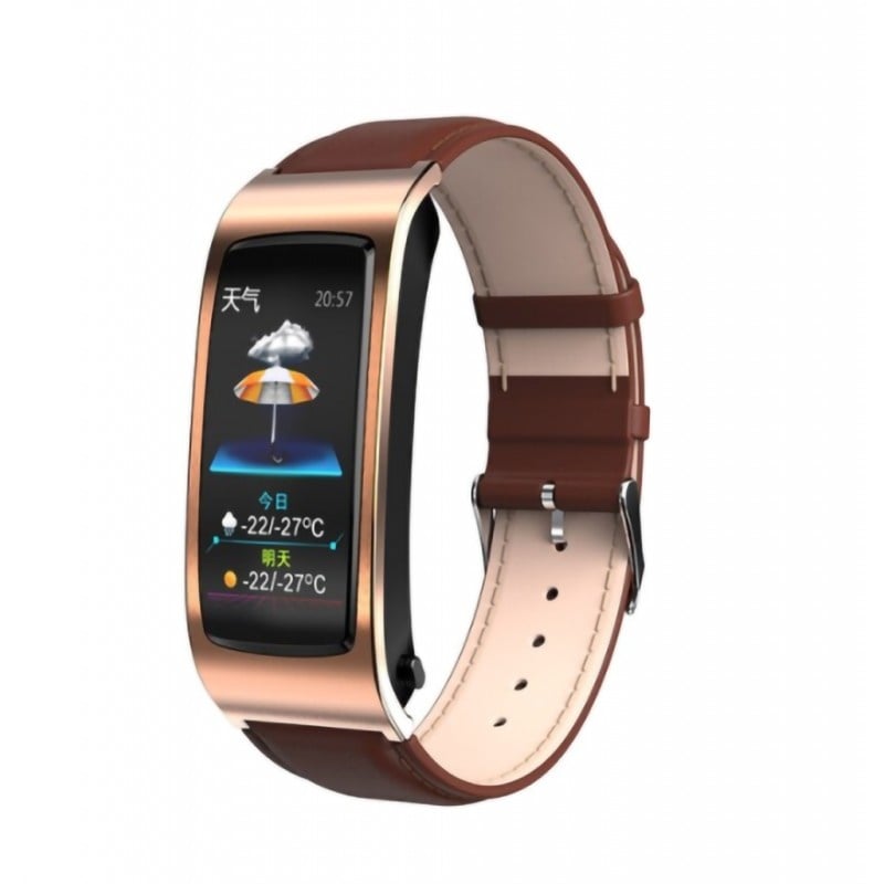 Bratara Smart Eleganta Techstar® AK12 Gold, Piele, Waterproof, Unisex, Monitorizare Somn, Cardiaca, IP65