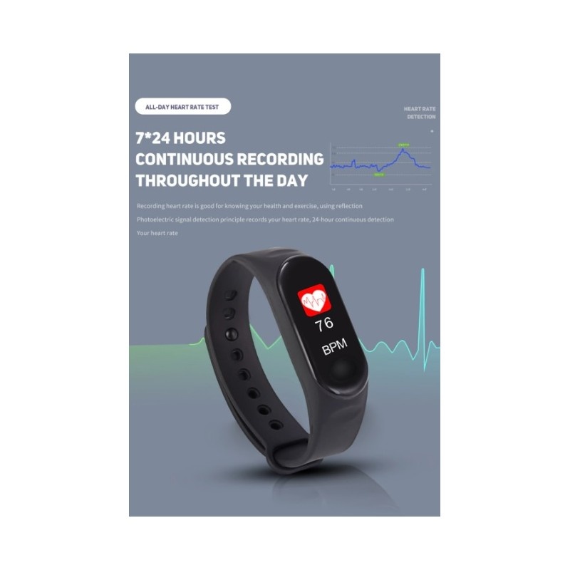 Bratara Smart Fitness Techstar® M3 Plus, Unisex, Monitorizarea Sangelui si Ritmului Cardiac, Pentru Android si iOS, Negru - 1 | YEO