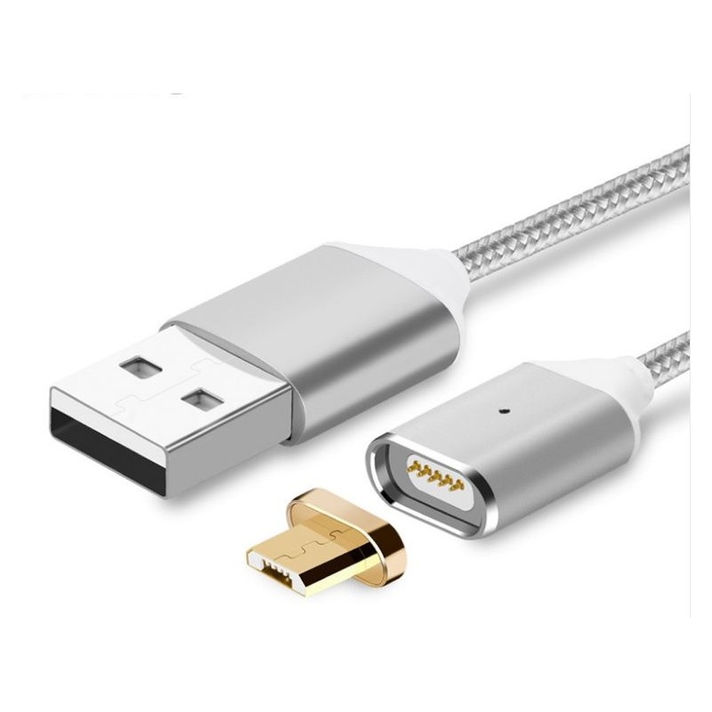 Cablu Micro USB de Incarcare Magnetic Impletit Nylon Argintiu pentru Android