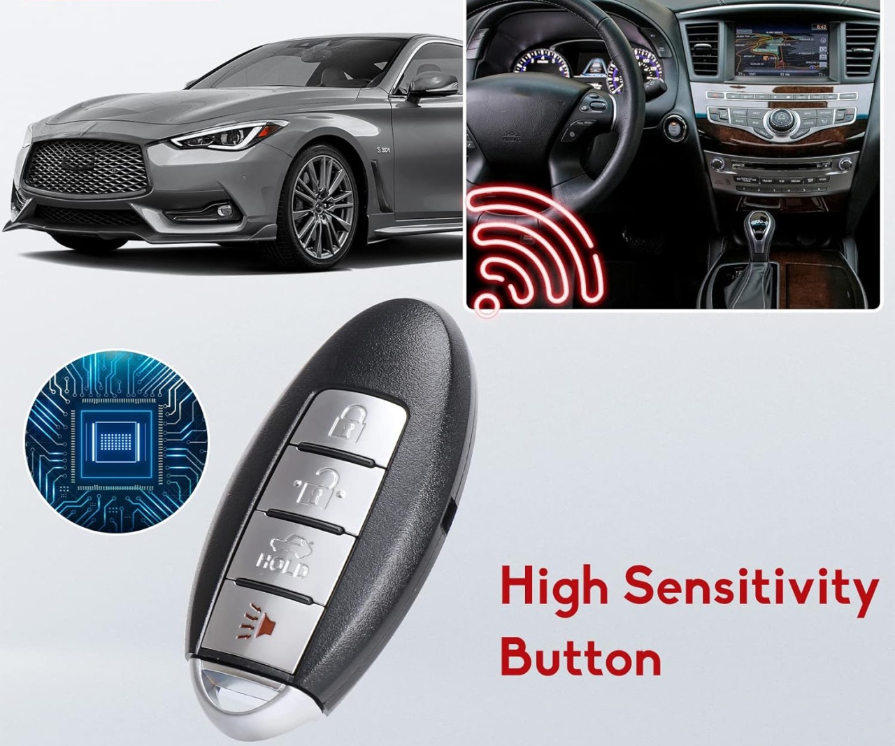 Carcasa Cheie Auto Completa Techstar cu 4 butoane, Compatibila Nissan Altima, Maxima, Murano, Infiniti G25, G35, G37, FX – cip ID, frecventa 433MHz, FCC KR55WK48903 / KR55WK49622 - 2 | YEO