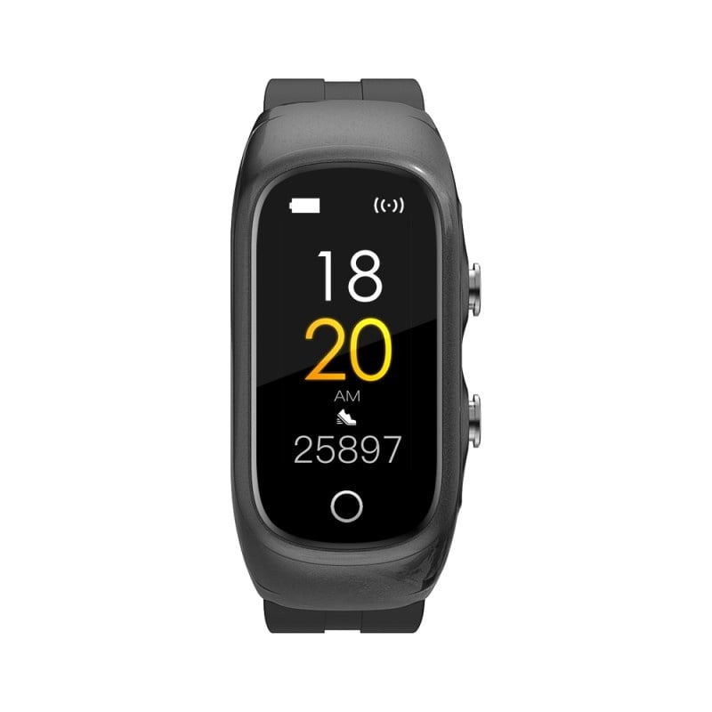 Ceas Smartwatch 2 in1 Techstar® N8 cu Casti Wireless, Ecran tactil de 0,96 inch, Bluetooth, MP3, Waterproof, Apelare, Oxigen din sange, Calori, Ritm cardiac, Monitorizare somn, compatibil cu iPhone si Android, Negru - 2 | YEO