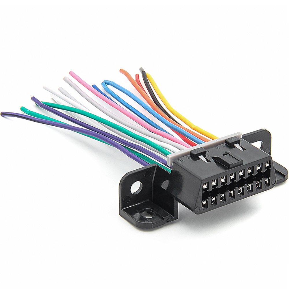 Conector OBD2 femela 16 pini cu fire, Techstar, pigtail 10 cm, J1962 Type A 12V – pentru relocare/inlocuire port