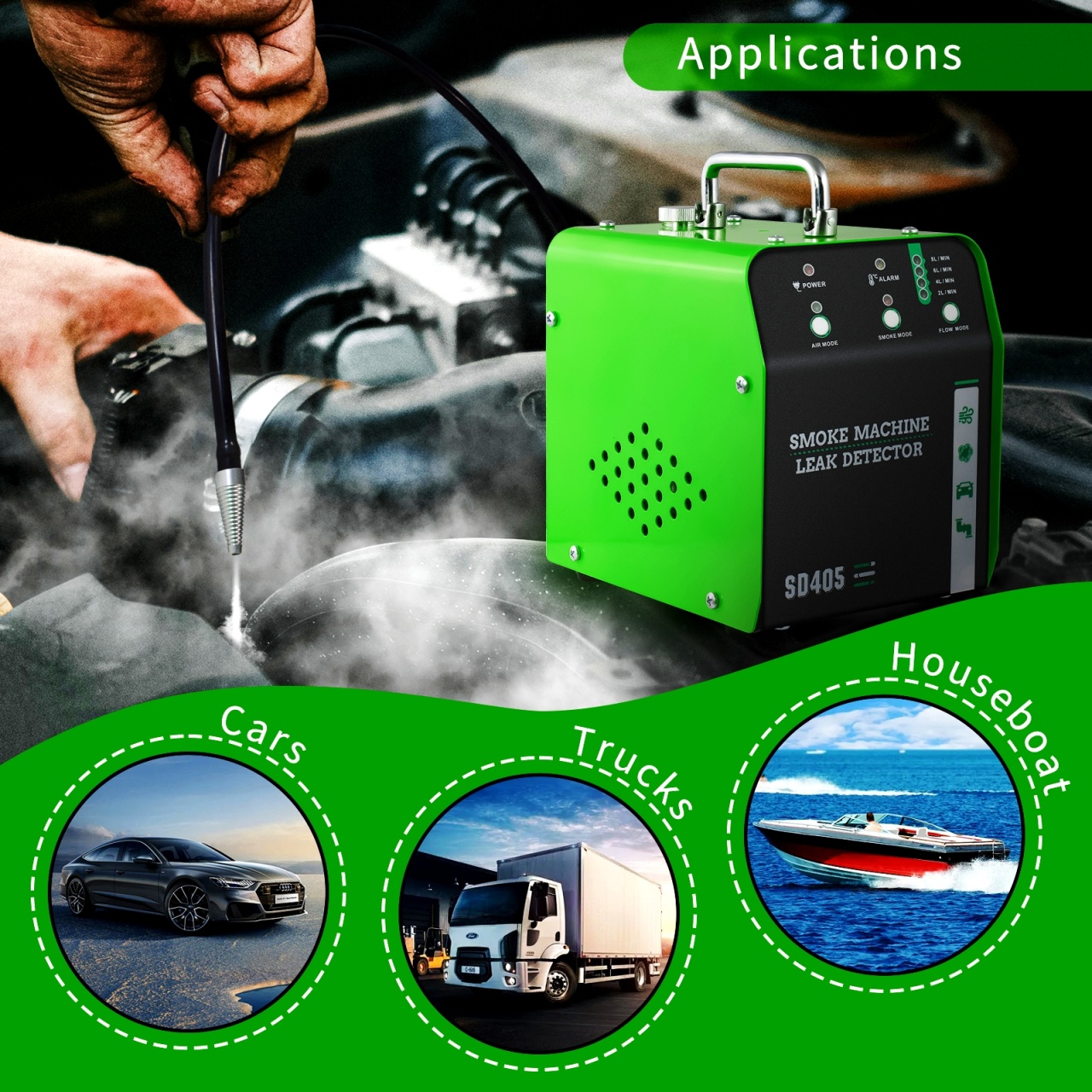 Detector Scapari Fum Auto Techstar SD405, 12V, cu Pompa Incorporata, Reglaj Presiune, EVAP, Vacuum, Turbo Motor, Protectie Supraincalzire, Full Kit - 2 | YEO