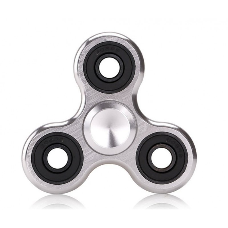 Fidget Spinner Metalic din Aluminiu Gri cu role albastre si rosii