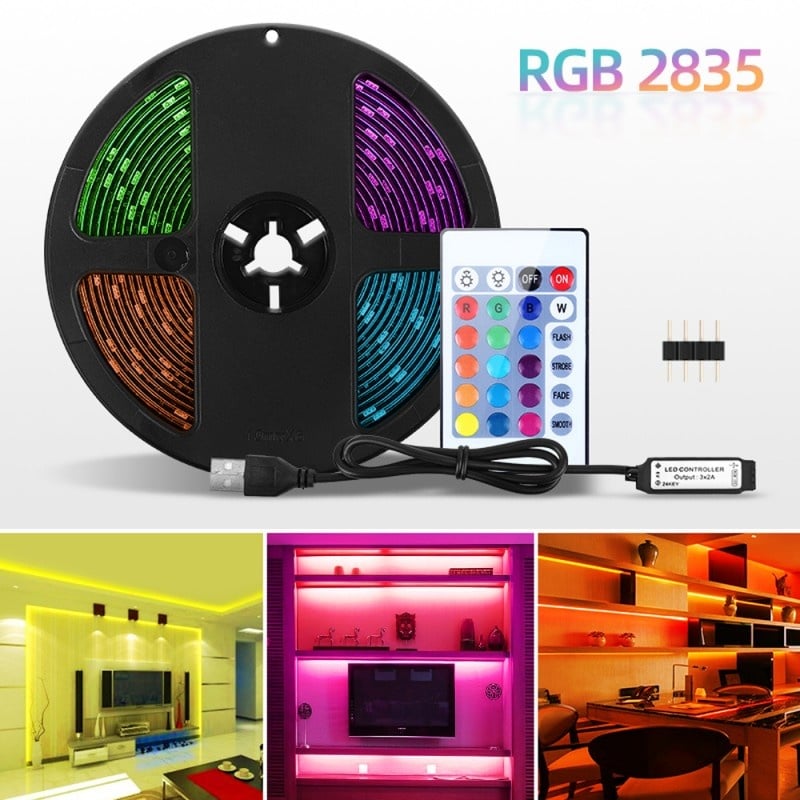 Kit Banda LED Techstar® 5050 RGB, 5M, DC 12V, Bluetooth, Control Din Telefon Prin Internet, Telecomanda, Lumina Multicolora, Schimbare Culori Pe Ritmul Muzicii, Control Vocal, Led Strip - 1 | YEO