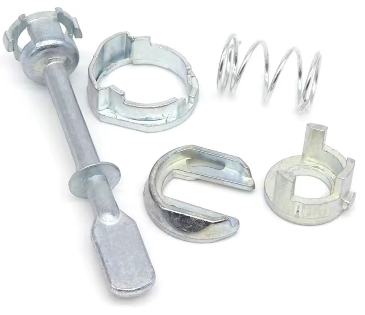 Kit reparatie incuietoare yala usa auto Techstar, compatibil VW Polo Classic 6KV, Caddy 9K, Seat Cordoba, Ibiza, butuc fata stanga sau dreapta, 5 piese, metal, argintiu