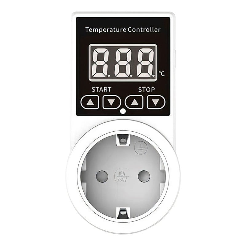 Priza Programabila Techstar® , Digital Timer, 240V, 10A, Timp/Temperatura, Termostat, Senzor Temperatura, Pentru sera, terariu, acvariu, germinare, incalzire, Alb