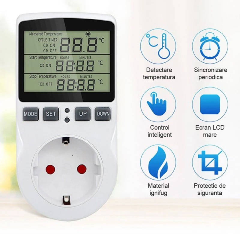 Poze Priza Programabila Techstar® KT3100, Digital Timer, Priza Intrerupator, 230V, 16A, Programabila Timp/Temperatura, Termostat, Senzor Temperatura (1.7m)