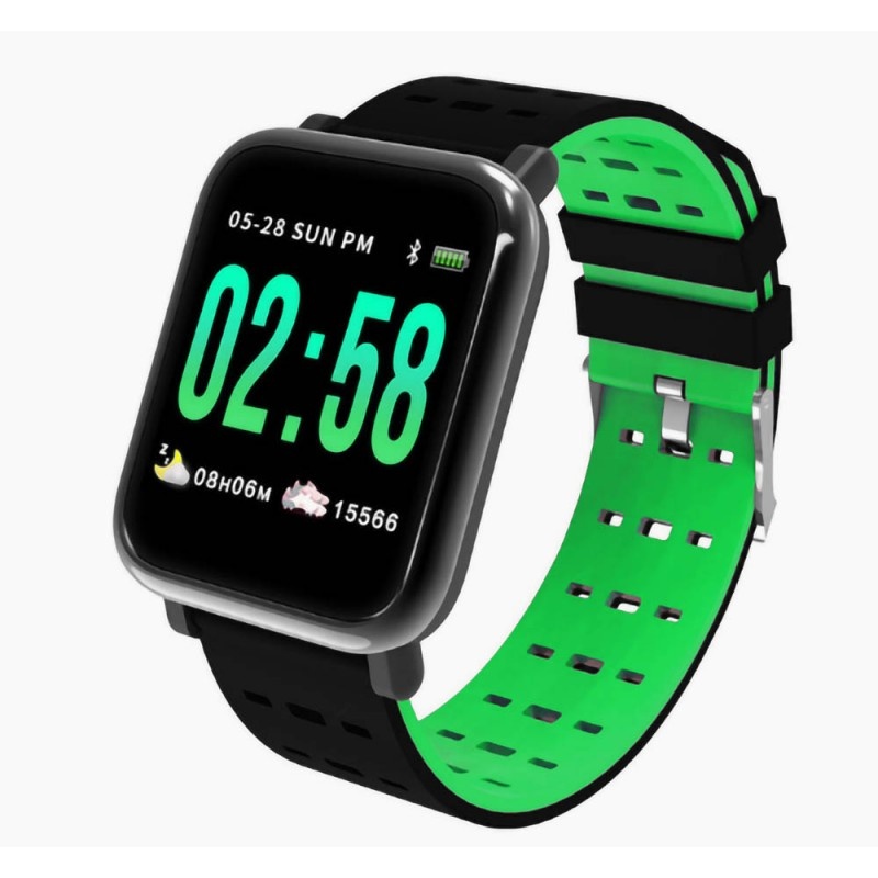 Resigilat Ceas Smartwatch Techstar® A6, 1.3inch, Bluetooth 4.0, Monitorizare Tensiune, Puls, Oxigenare Sange, Alerte Sedentarism, Verde