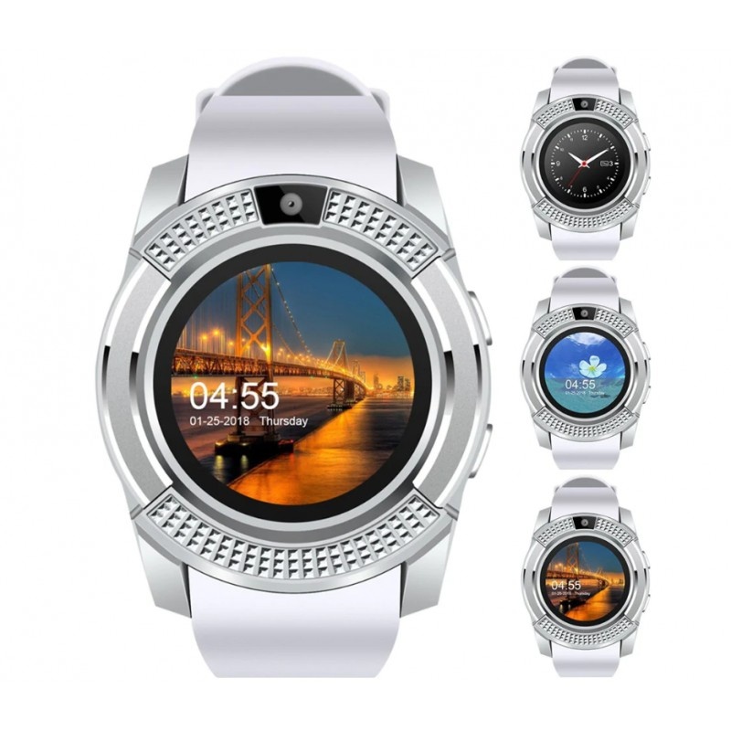 Resigilat Ceas Smartwatch Techstar® V8, Handsfree, Bluetooth 3.0, SIM, Compatibil Android & iOS, Camera 1.3MP, Alb - 1 | YEO