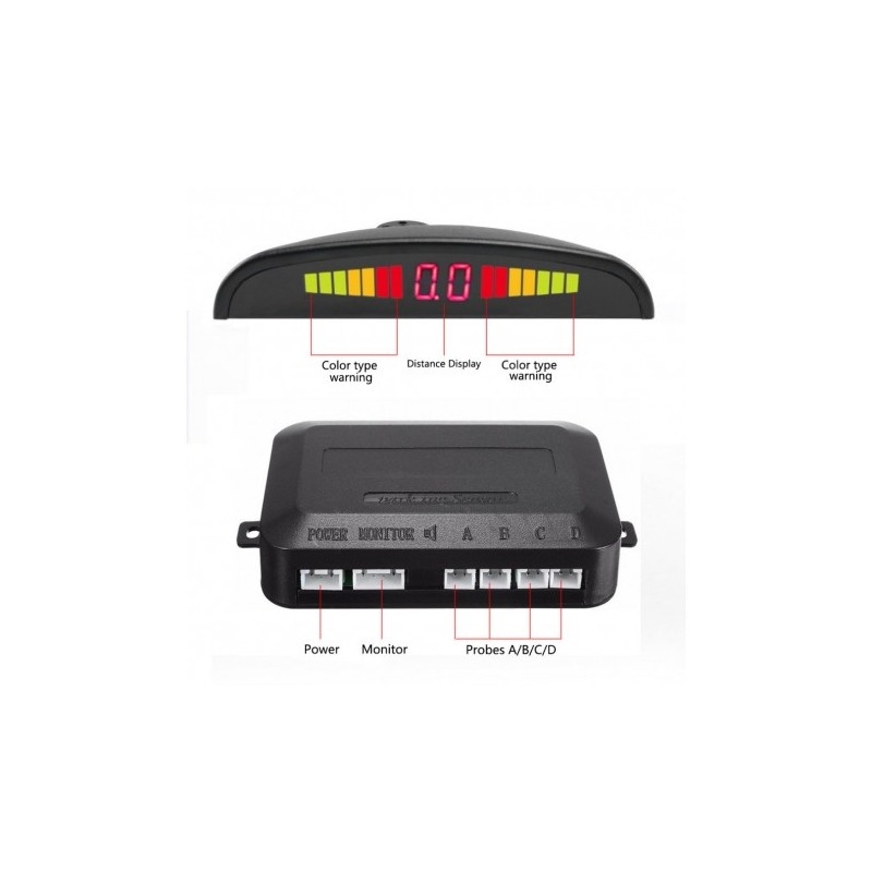 Set Senzori parcare auto detector parktronic display radar monitor 4 senzori ALB