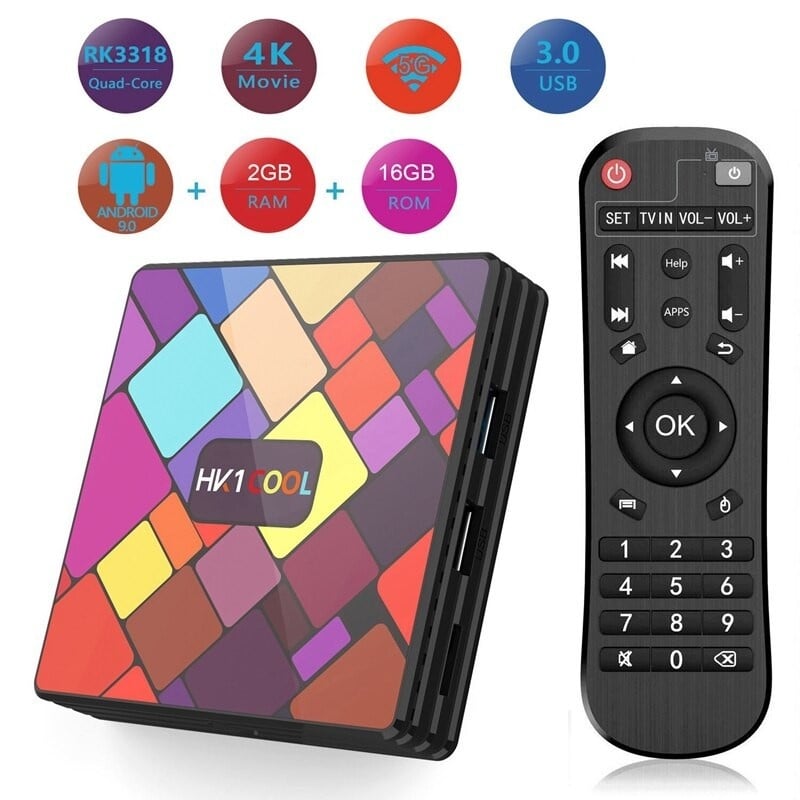 Smart TV Box Mini PC Techstar® HK1 Cool, Android 9, 2GB + 16GB ROM, 4K HDR ,WiFi 5GHz, AV, USB 3.0, RK3318 - 1 | YEO