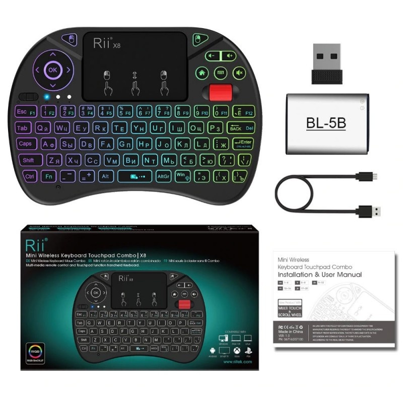 Tastatura Techstar® Rii X8, RGB, Wireless, Scroll, TouchPad, Controller, Iluminata RGB, Voce - 2 | YEO