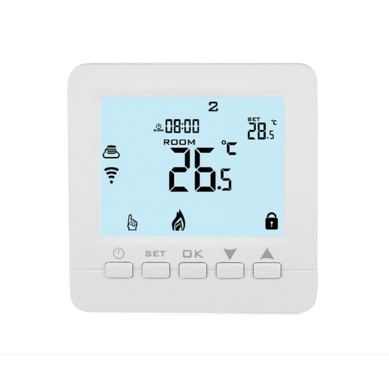 Termostat Techstar® TH-06PW, Ecran Digital, Incastrabil, 3A, Incalzire cu Apa in Pardoseala, Actuatoare, Pompe, Centrala, Alimentare 220V, Google Home, Alexa, Tuya, Alb