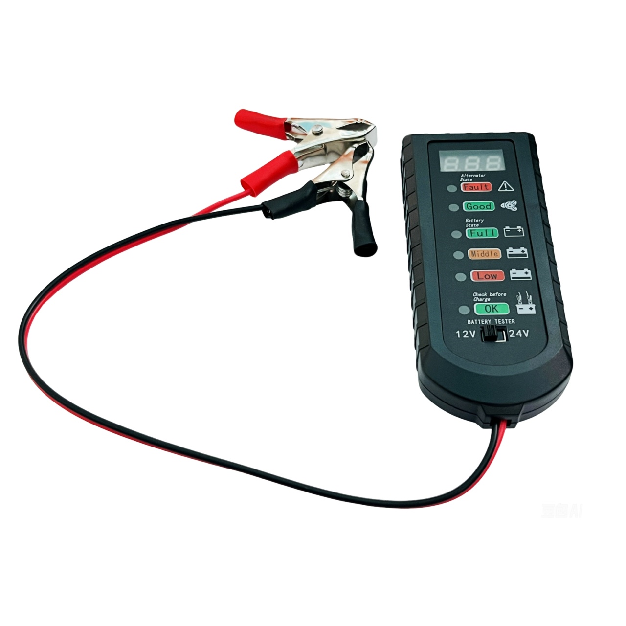 Tester Digital de Baterie Auto Techstar 12V/24V cu Afisaj LED, Diagnostic Alternator si Indicator Stare Acumulator – Compatibil Autoturisme, Camioane, SUV - 2 | YEO