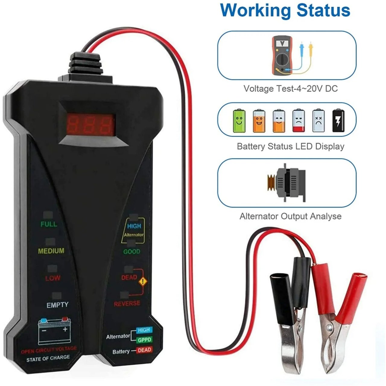 Tester Digital pentru Baterii Auto 12V Techstar® cu Voltmeter si Analizor al Sistemului de Incarcare al Alternatorului - 2 | YEO