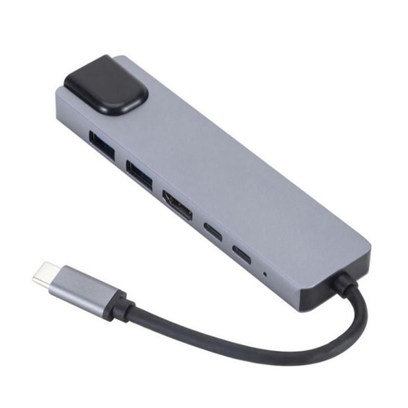 Poze Adaptor Hub Multifunctional 6 In 1 Techstar® ZFZ6IN1B, HDMI 4K, USB-C, 1 X USB 3.0, 1 X USB 2.0, LAN RJ45 Ethernet, Cititor de carduri SD/TF, PD Port, Argintiu