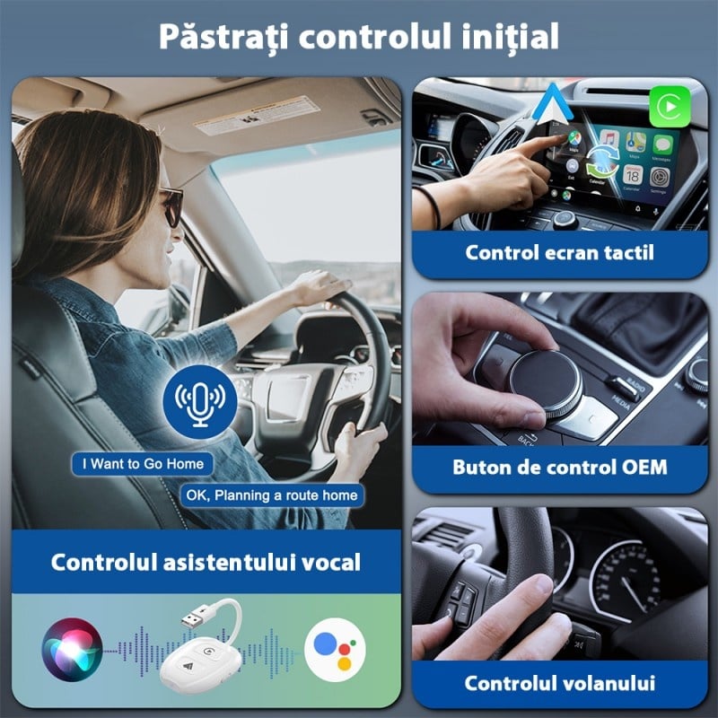 Adaptor Wireless Techstar® THT-020-9-1 Pentru Apple CarPlay Si Android Auto, Dongle USB-Type-C , WiFi 5G, Bluetooth, Conectare Automata, Alb - 2 | YEO