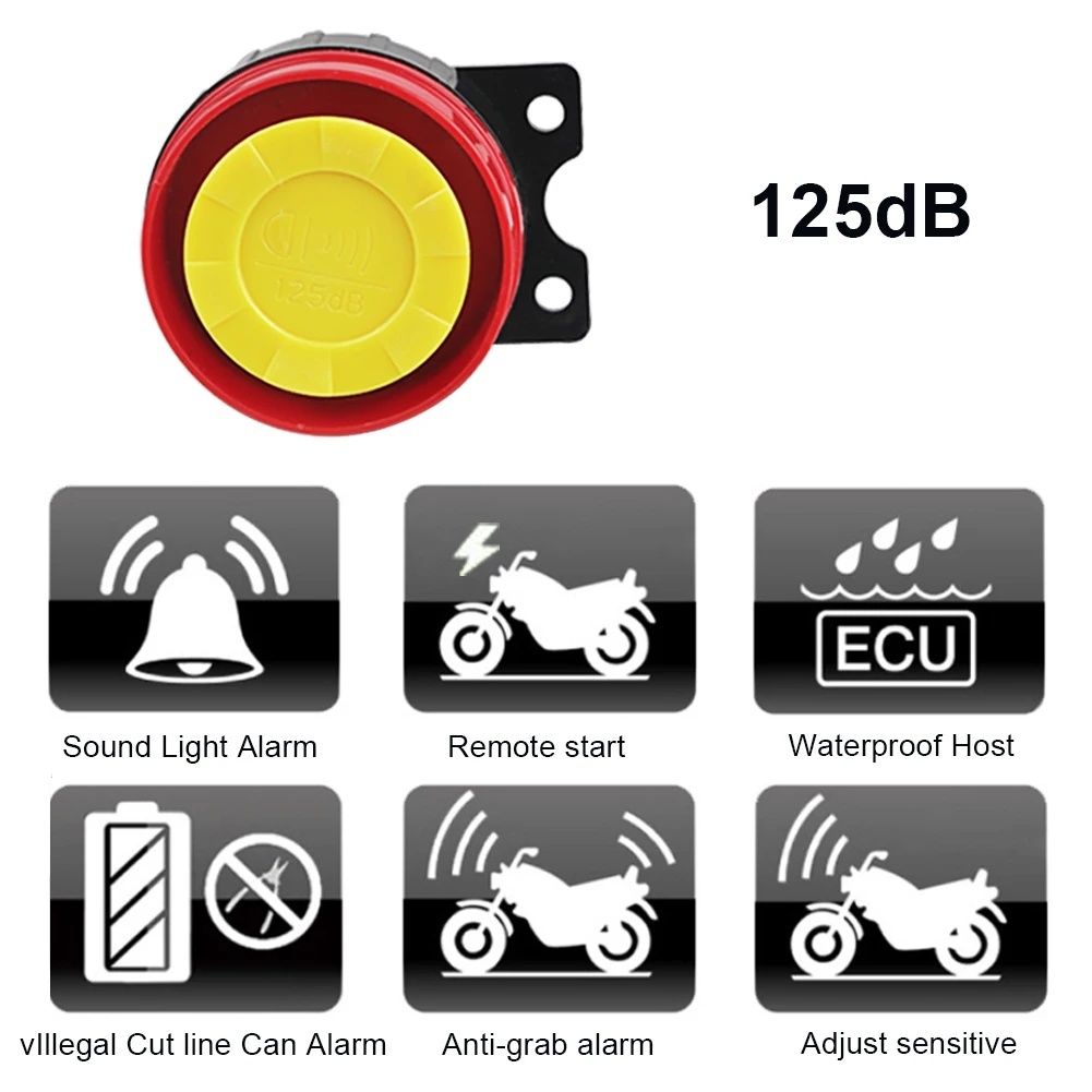 Alarma Antifurt Motocicleta Techstar 12V cu Telecomanda, Sirena 120-125dB, Senzor Vibratii, IP55, Acumulator 700mAh, USB-C, 315MHz