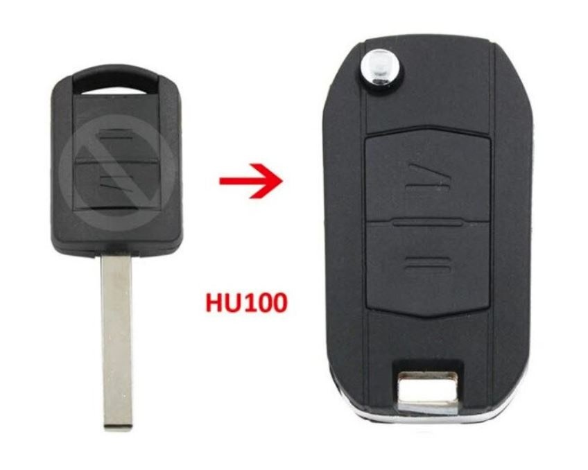Carcasa cheie auto Techstar transformatoare, upgrade flip, 2 butoane, lama HU100, compatibila Opel Corsa, Astra, Meriva, Zafira